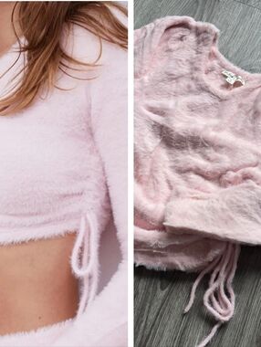 For Love and Lemons Faux Mohair Long Sleeve Sweater in Barely Pink Size Small